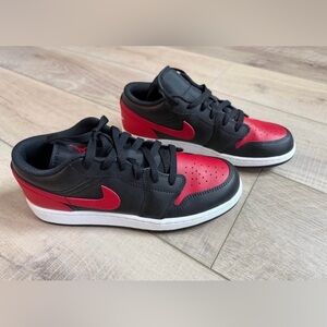Black and Red Jordan 1 Low Sneakers- Size 7Y